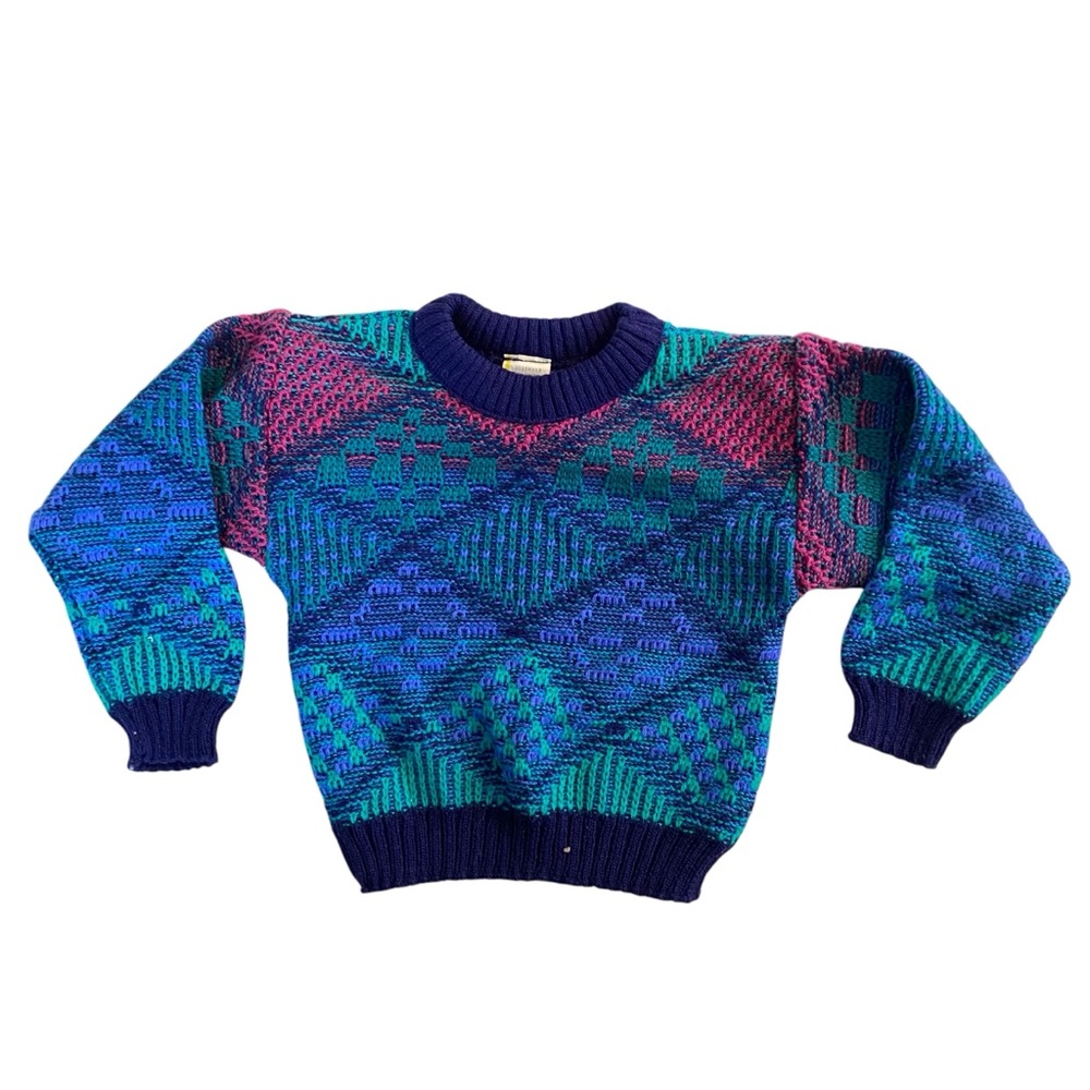 VINTAGE 80s 90s Sweater Knit Blue Green Purple Black Streetwear Ugly Baby 18m